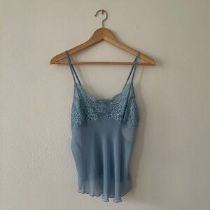 Je T'adore Babydoll Camisole Lace & Chiffon Cami Tank Top Blue